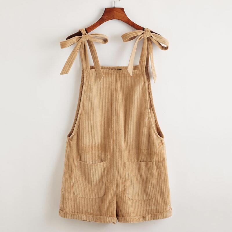 

Tie Shoulder Cord Overall Shorts, Camel