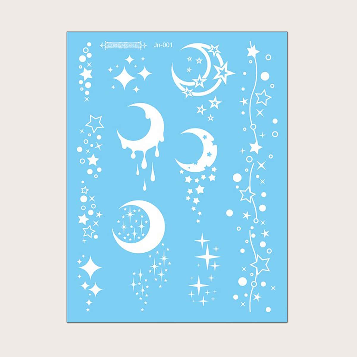 

1sheet Moon & Star Pattern Tattoo Sticker, White