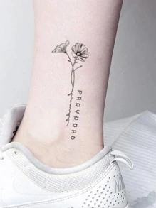 1 feuille Autocollant de tatouage à motif fleur - Noir - Voir 2