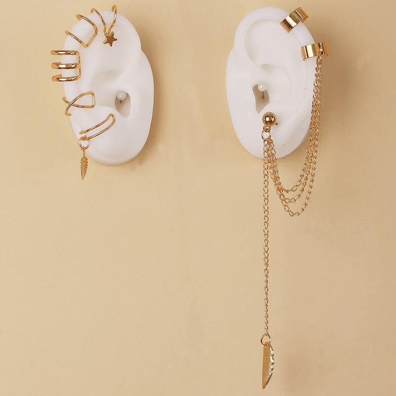 

7pcs Star Decor Earrings, Gold