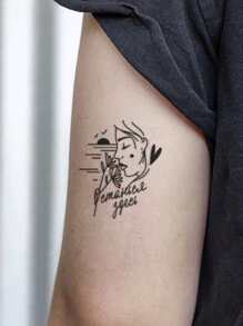 1 feuille Autocollant de tatouage à motif fleur - Noir - Voir 5