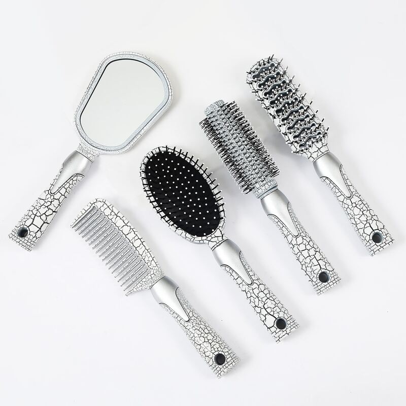 

5pcs Hair Comb Set With Mirror, Black and white