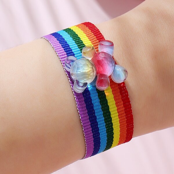 

Acrylic Bear Decor Rainbow Striped Bracelet, Multicolor
