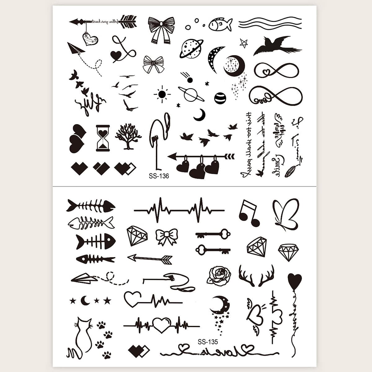 

2sheets Heart Pattern Tattoo Sticker, Black