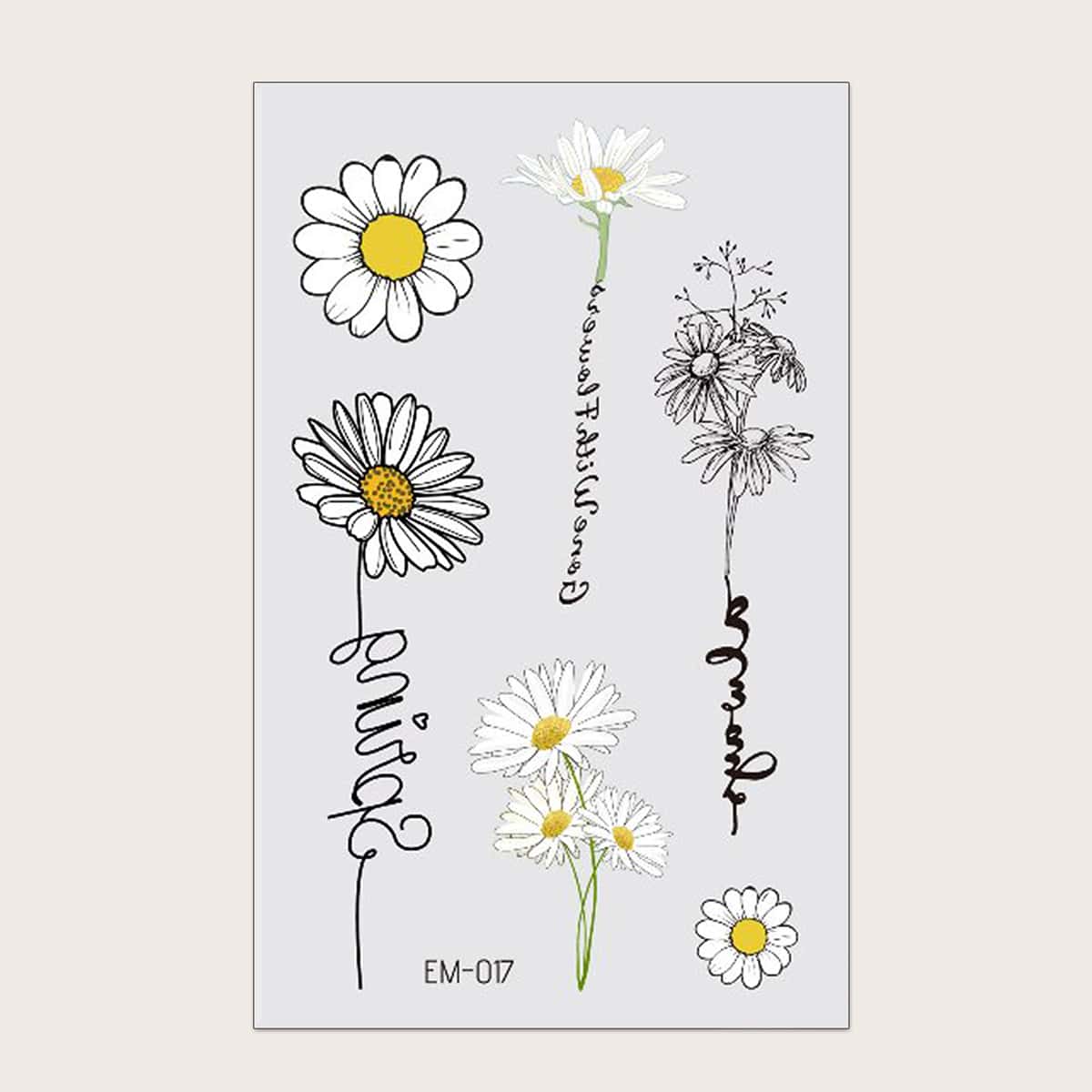 

1sheet Daisy Pattern Tattoo Sticker, Multicolor