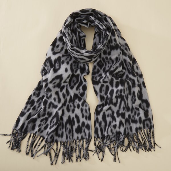

Leopard Print Scarf, Grey