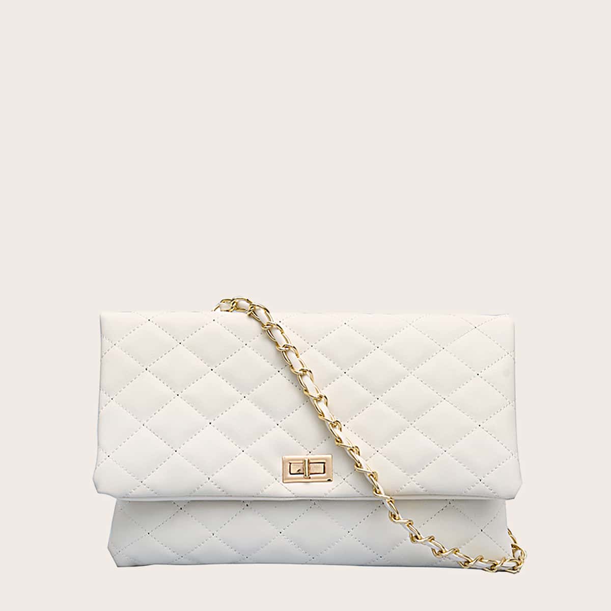 

Quilted Chain Shoulder Bag, Beige