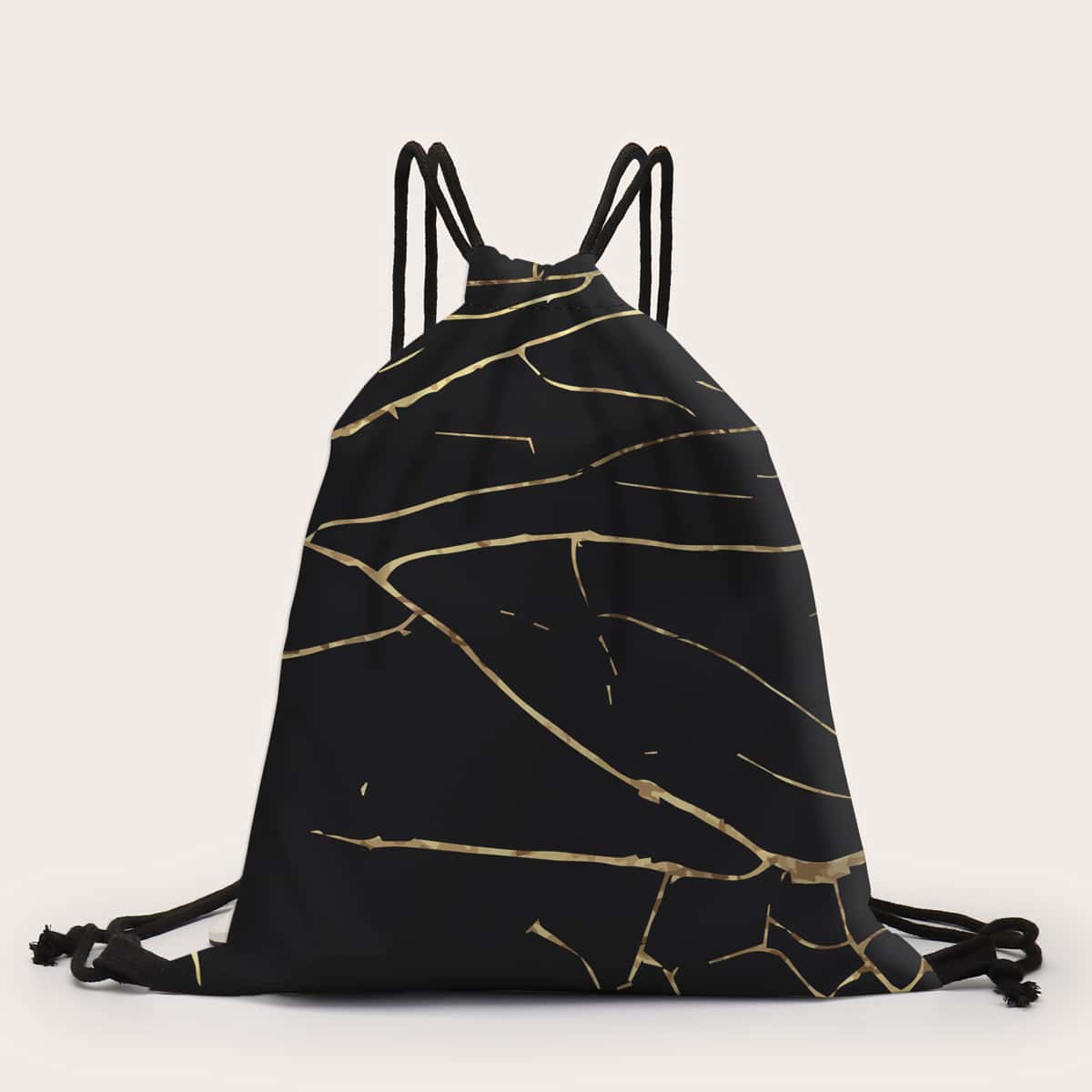 

Marble Pattern Drawstring Backpack, Black
