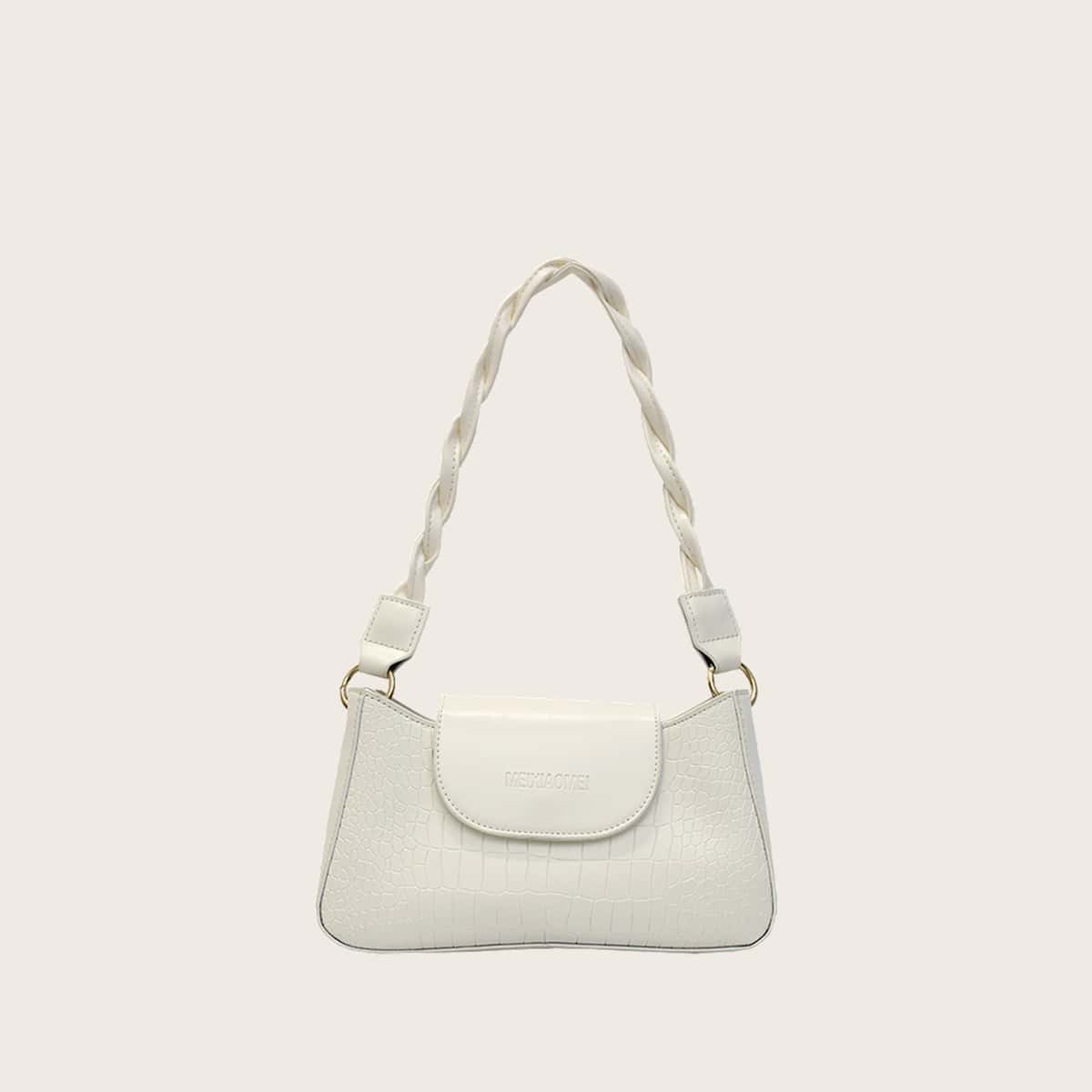 

Croc Embossed Baguette Bag, White