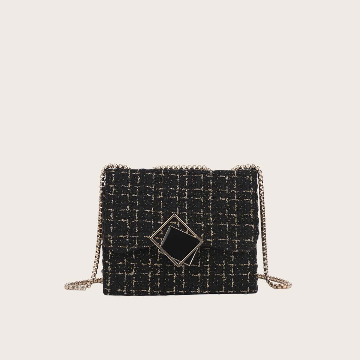 

Tweed Chain Crossbody Bag, Black