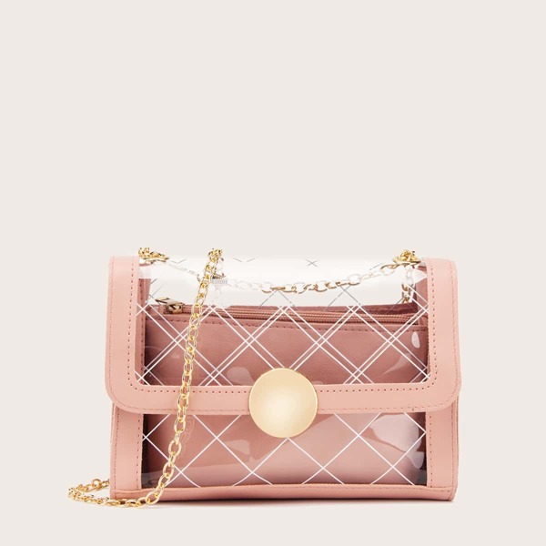

Clear Chain Bag With Inner Pouch, Pink