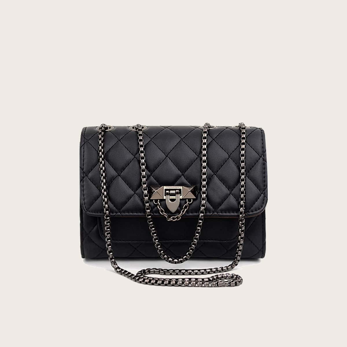 

Quilted Chain Crossbody Bag, Black