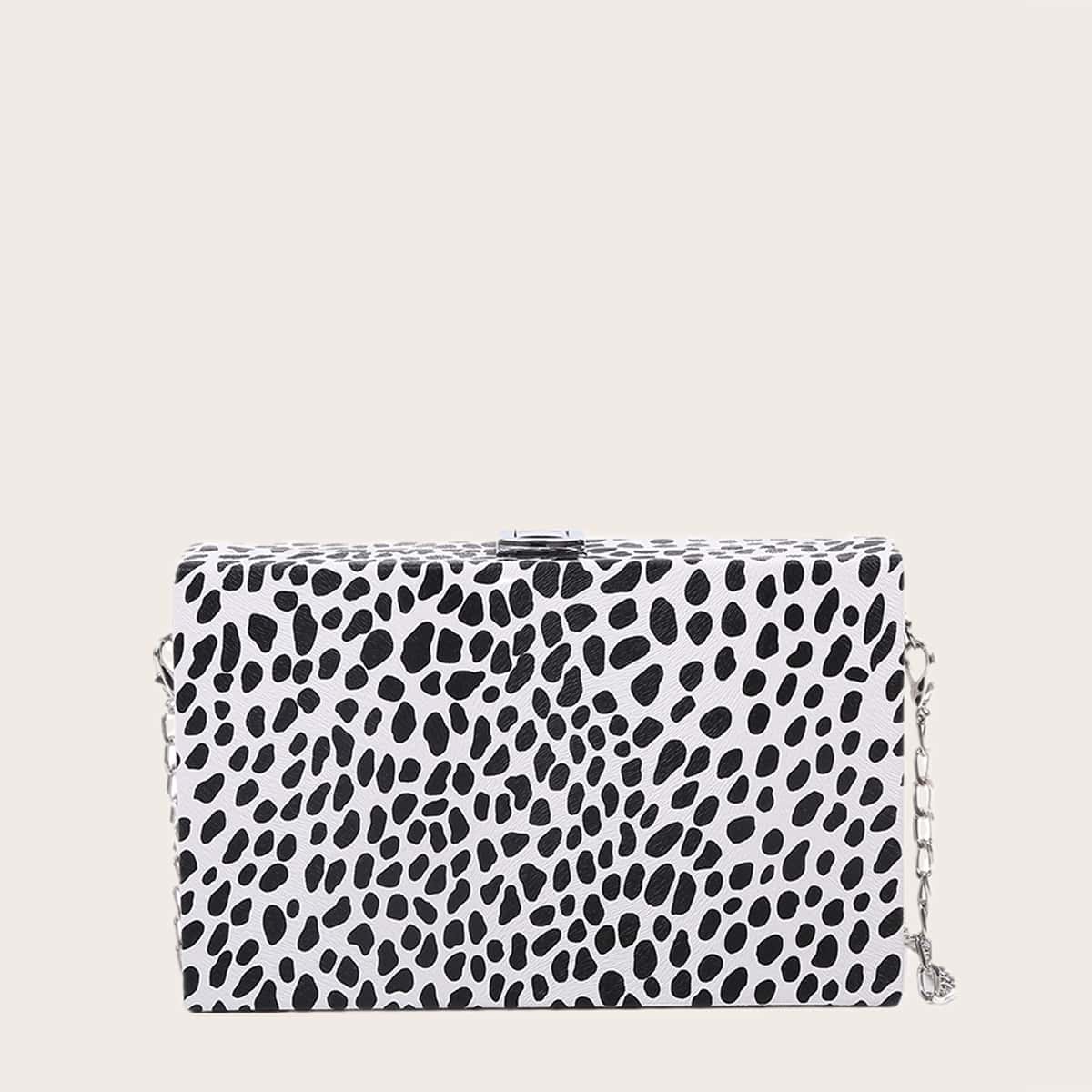 

Dalmatian Chain Box Bag, Black and white