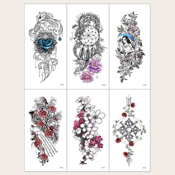 

6pcs Floral Pattern Tattoo Sticker, Multicolor