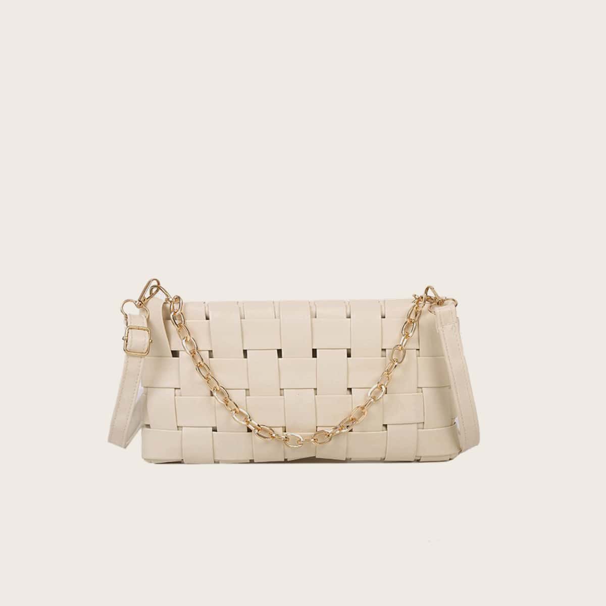 

Braided Chain Satchel Bag, Beige pastel
