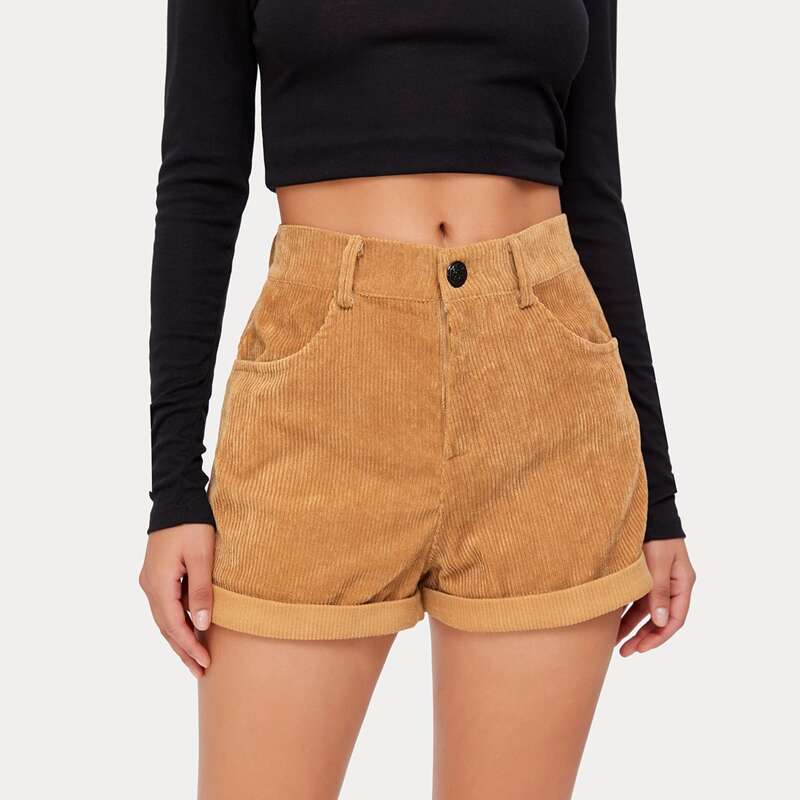 

Cuffed Corduroy Shorts, Brown