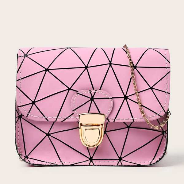 

Geometric Print Chain Crossbody Bag, Pink
