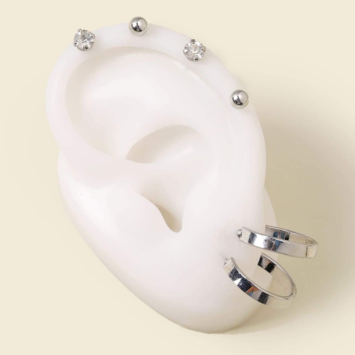 

3pairs Rhinestone Decor Metal Earrings, Silver
