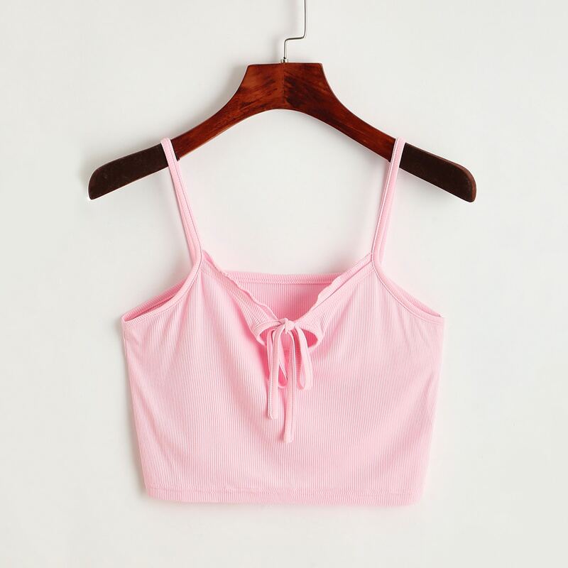 

Solid Tie Front Crop Cami, Baby pink