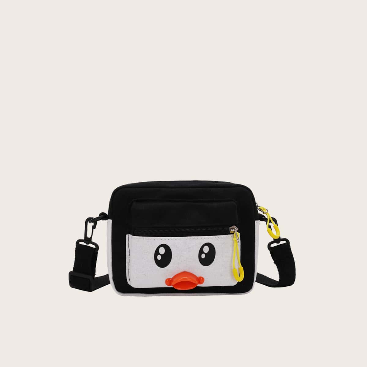 

Cartoon Canvas Crossbody Bag, Black and white