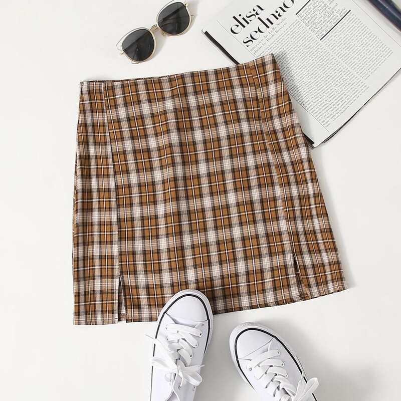 

Plaid Split Skirt, Multicolor