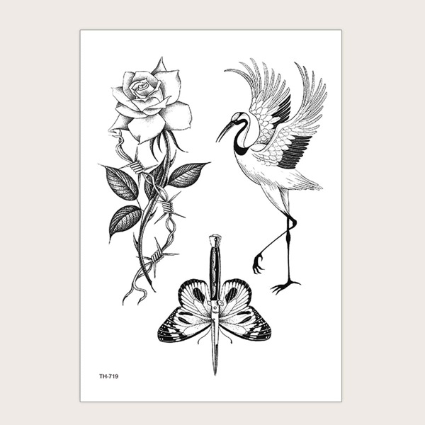 

1sheet Flower & Butterfly Pattern Tattoo Sticker, Black