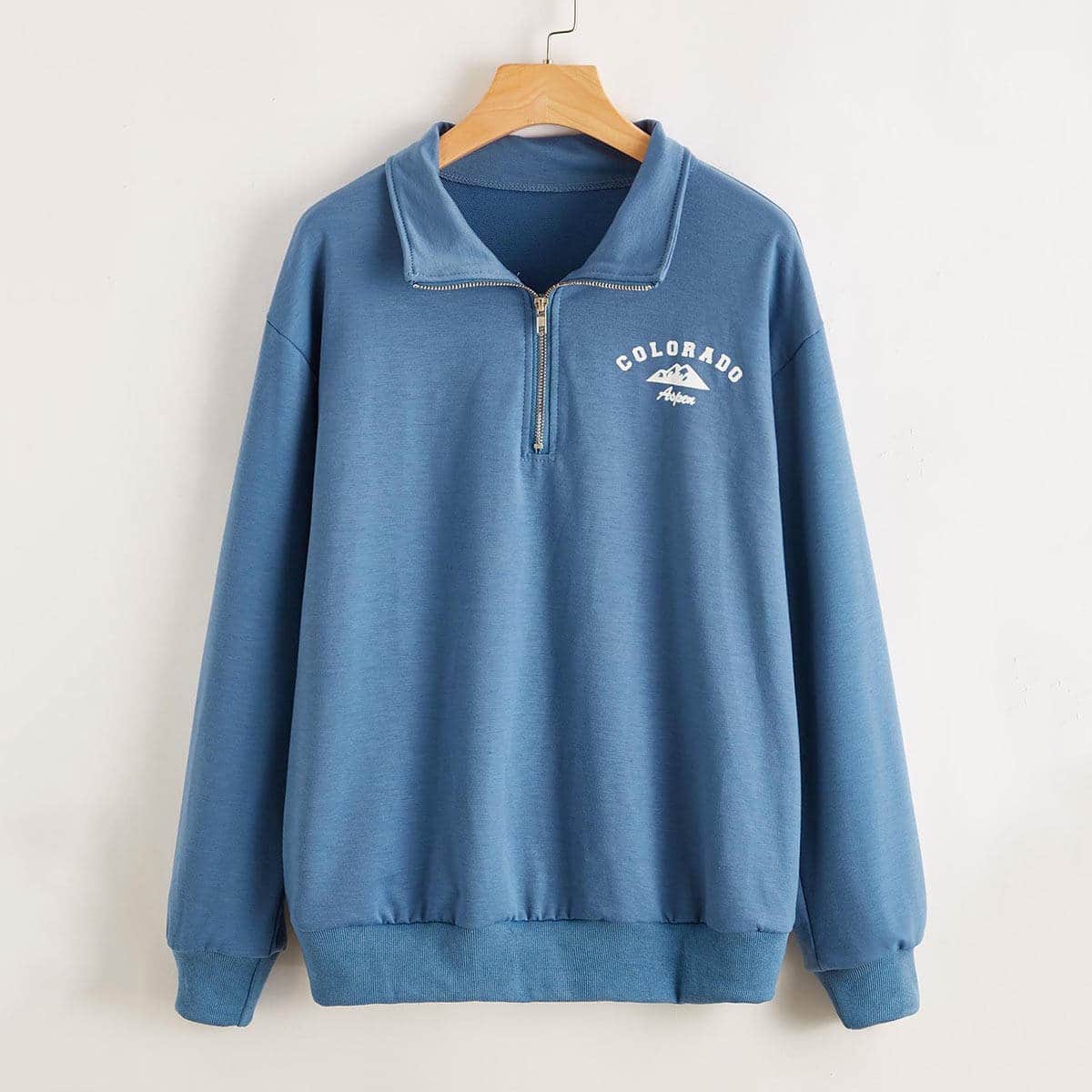 

Letter Graphic Half Zip Sweatshirt, Blue