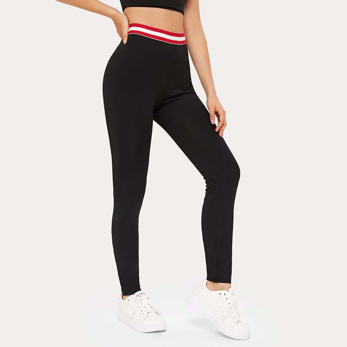 

Striped Waist Leggings, Black
