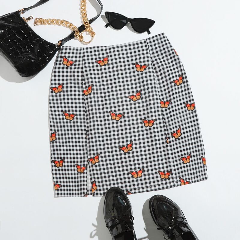 

Gingham Butterfly Print Skirt, Multicolor