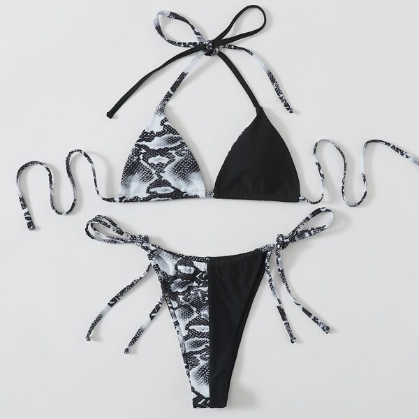 

Snakeskin Triangle Tie Side Bikini Swimsuit, Black