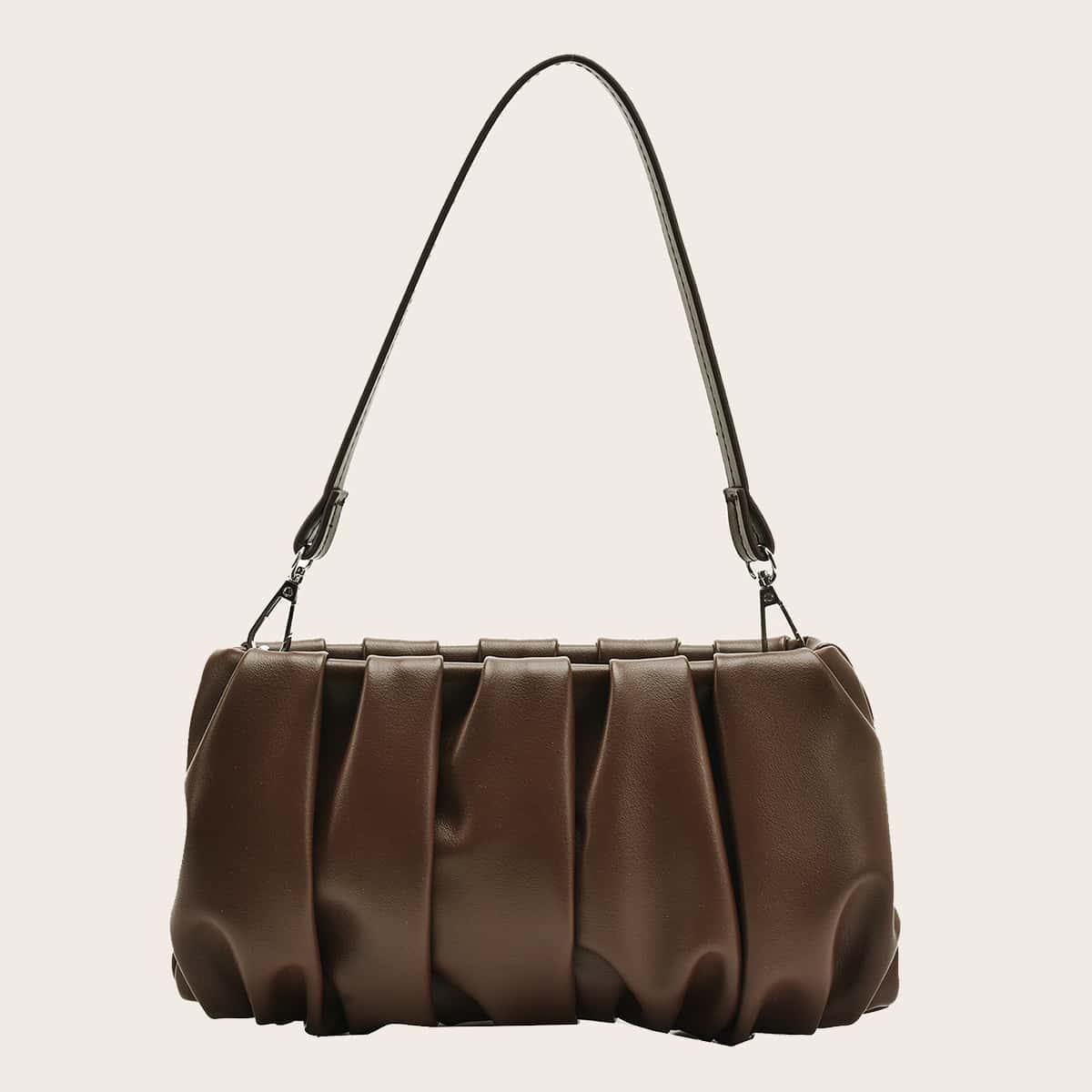 

Ruched Decor Shoulder Bag, Coffee brown