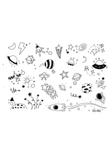 Etiqueta engomada del tatuaje, 2 hojas tatuaje temporal con patrón mixto para mujer, Pegatinas de tatuaje para adultos, planeta realista, para mujeres y niñas - Negro - Ver 5