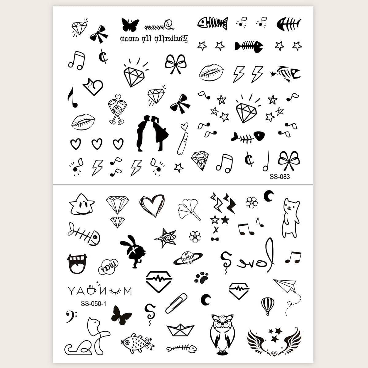 

Mix Pattern Tattoo Sticker 2pcs, Black
