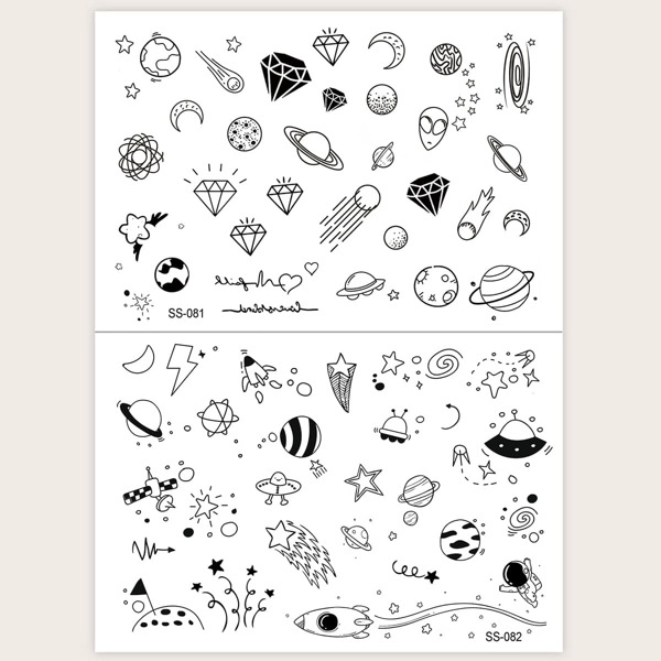 

Planet Pattern Tattoo Sticker 2pcs, Black