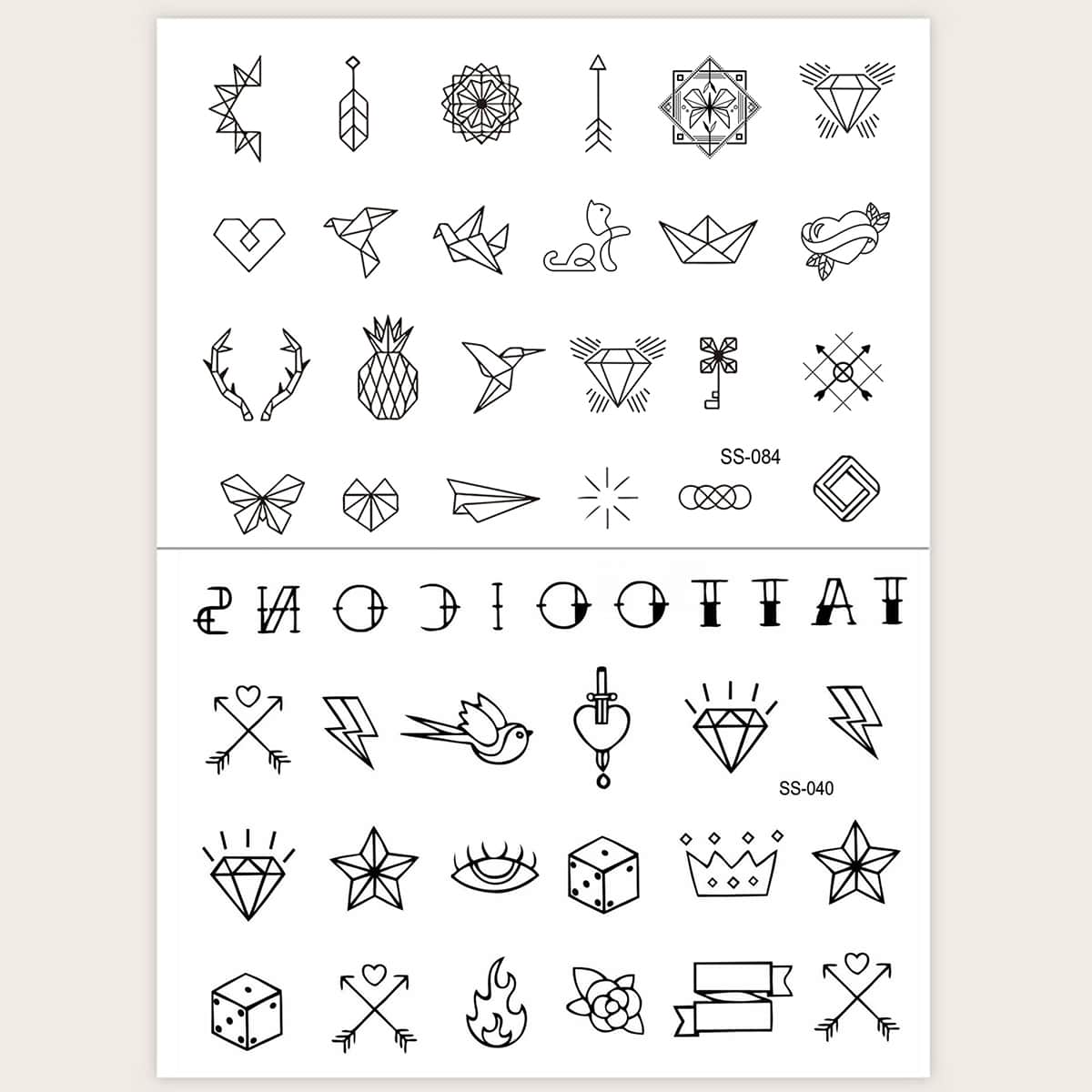 

Mix Pattern Tattoo Sticker 2pcs, Black