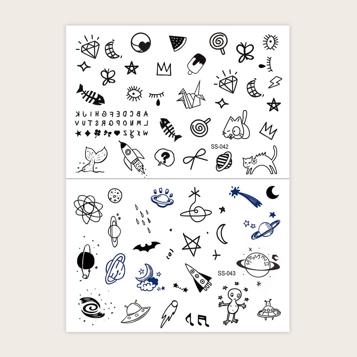 

Mix Pattern Tattoo Sticker 2Sheets, Multicolor