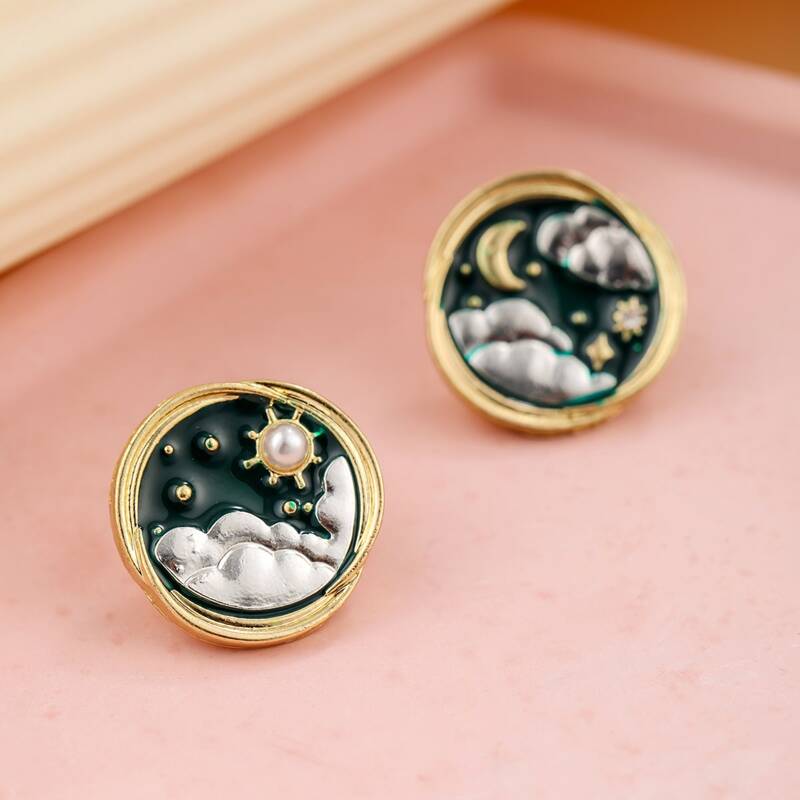 

Moon & Star Decor Stud Earrings, Multicolor