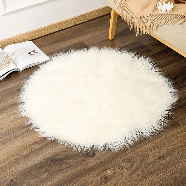 

Round Plush Carpet, White