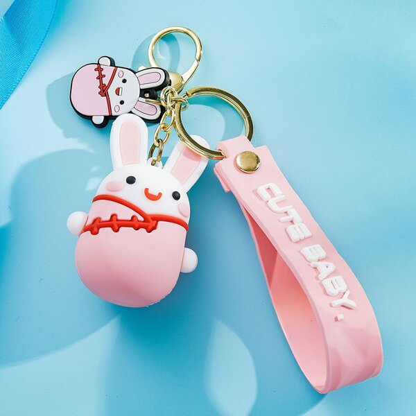 

Cartoon Rabbit Charm Keychain, Baby pink