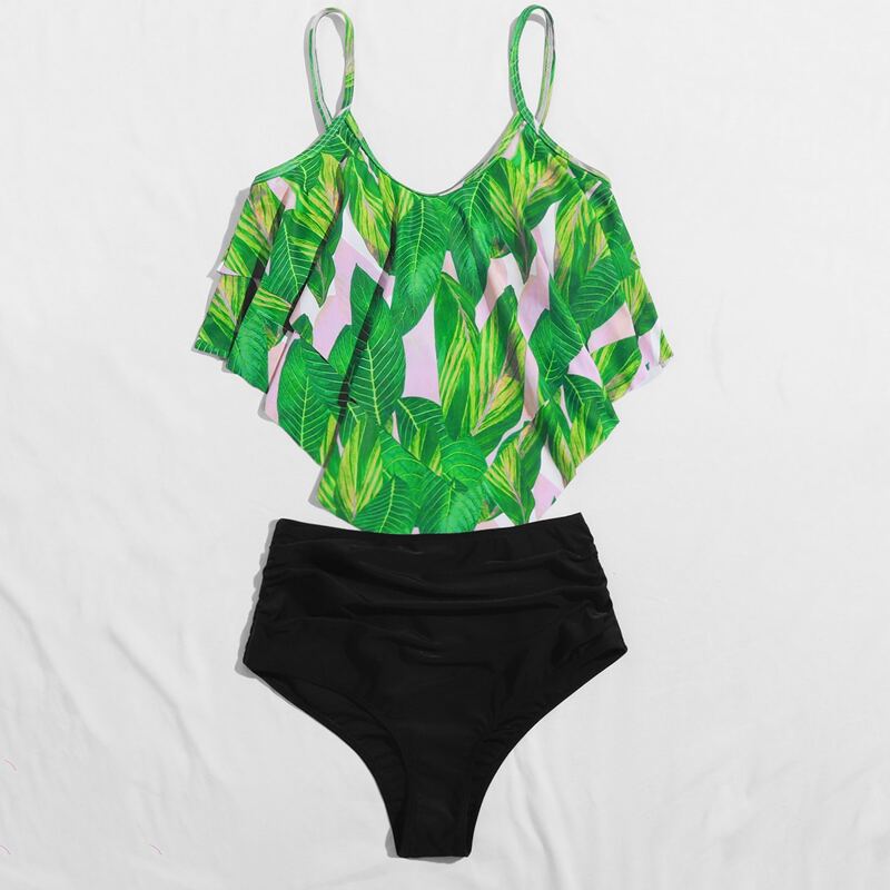 

Tropical Hanky Hem Ruched Bikini Swimsuit, Multicolor