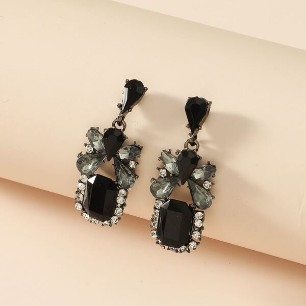 

Gemstone Decor Drop Earrings, Black