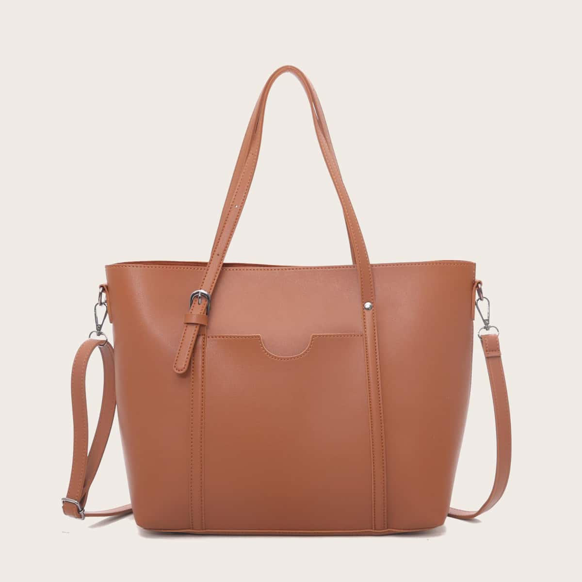 

Pocket Front Tote Bag, Brown