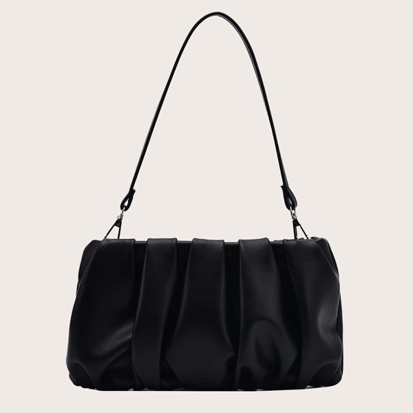 

Ruched Decor Shoulder Bag, Black