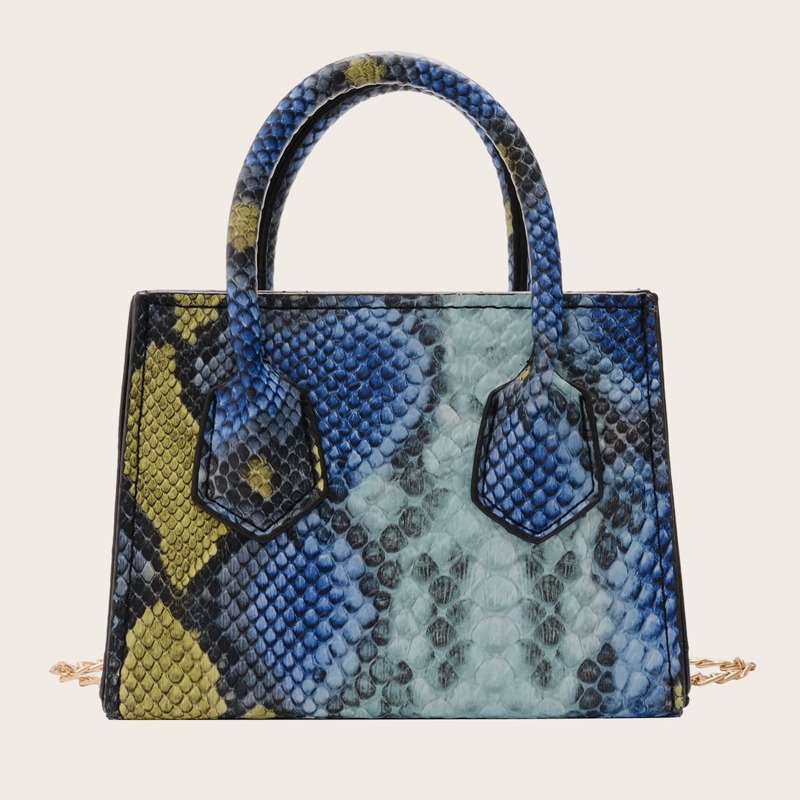 

Mini Snakeskin Satchel Bag, Blue