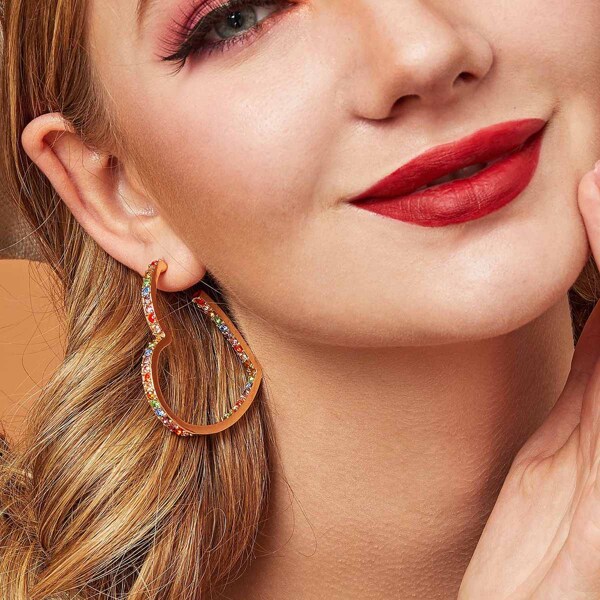 

Rhinestone Decor Heart Design Hoop Earrings, Multicolor
