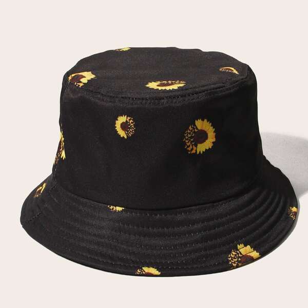 

Men Flower Pattern Bucket Hat, Black
