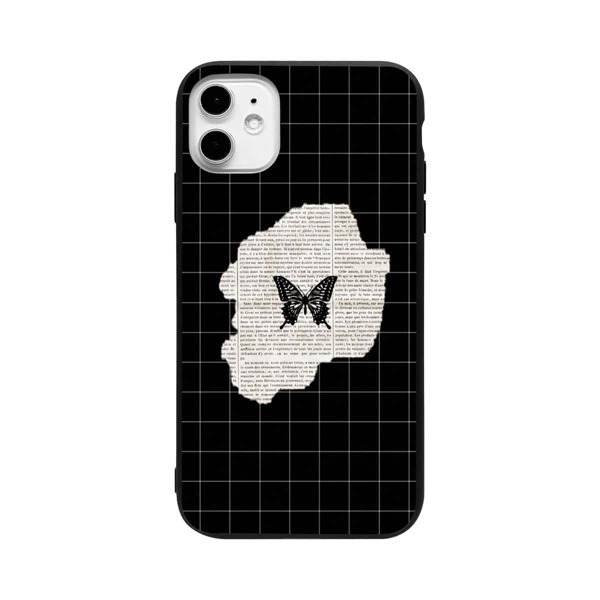 

Butterfly Print Plaid iPhone Case, Black and white