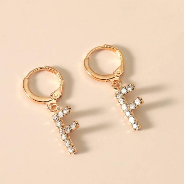 

Rhinestone Letter Charm Drop Earrings, White