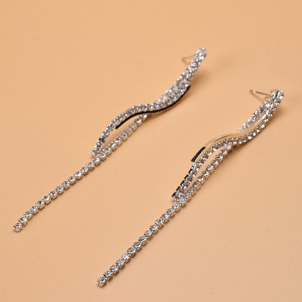 

Rhinestone Drop Earrings, Silver
