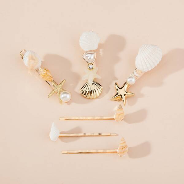 

6pcs Toddler Girls Shell Decor Bobby Pin, Multicolor
